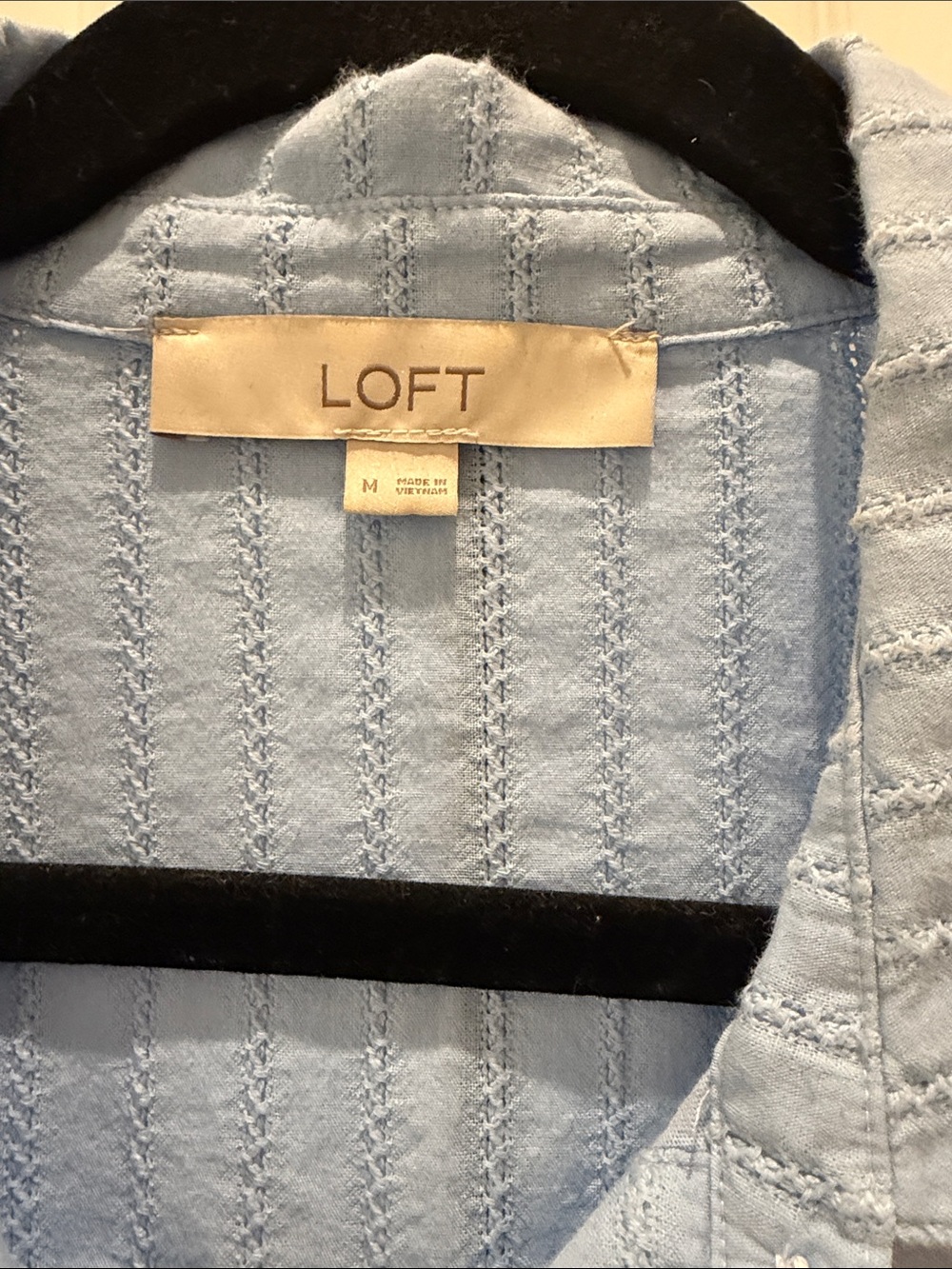 LOFT Light Blue Short-Sleeve Button Front Tie Hem Shirt - Picture 2 of 4